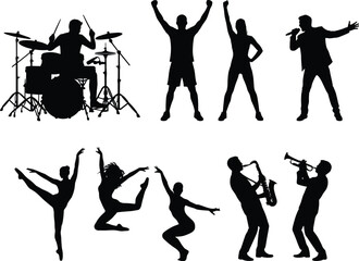 Musicians Dancers and Performers Silhouette Collection Set Isolated on White Background for Entertainment and Event Design © MDRAKIB