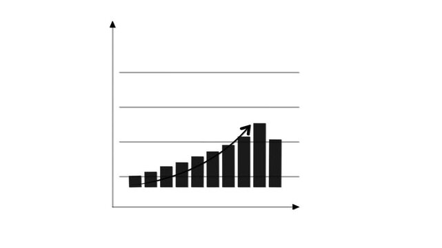 Animated bar chart showing exponential business growth and financial success with upward trend arrow