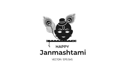 Fototapeta premium Minimalist Lord Krishna Face Illustration for Happy Janmashtami Festival