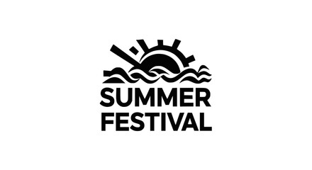 Fototapeta premium Summer Festival Logo Design with Sun and Waves Icon