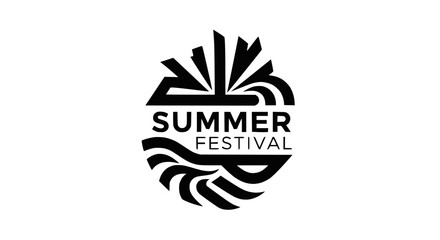 Summer Festival Minimalist Logo Design with Abstract Wave and Sun Motif © Margo