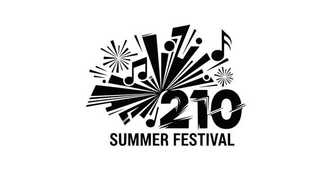 Summer Festival Logo with Musical Notes and Explosive Design