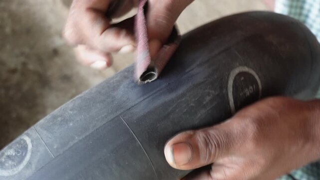 Bicycle tire puncture repair with patch