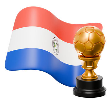 3D paraguay flag and trophy winner and champion