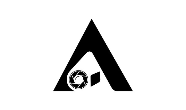 Sleek letter A camera lens logo design for professional photographer identity
