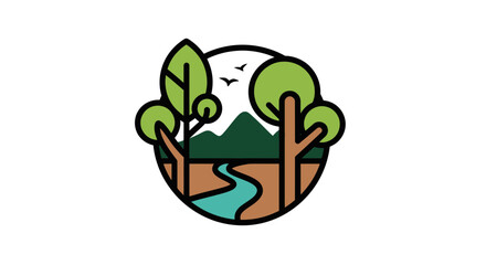 Fototapeta premium Minimalist Nature Landscape Vector Illustration with Trees and River