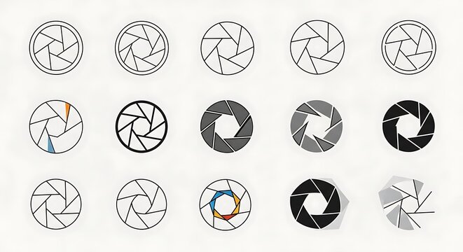 Minimal Camera Aperture Icon Variations Arranged on White Background