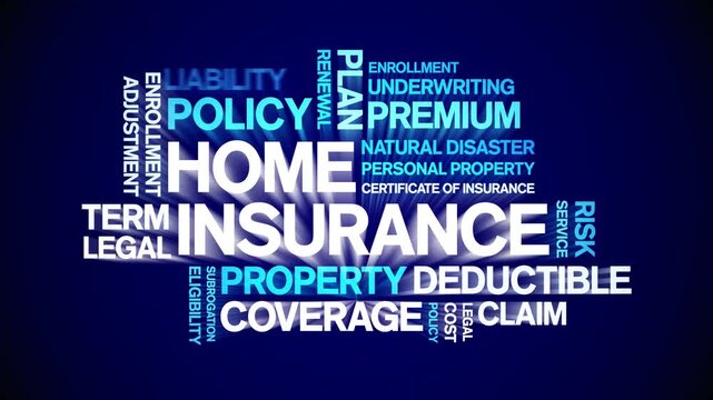 Home insurance animated word cloud-text design animation tag kinetic typography seamless loop.