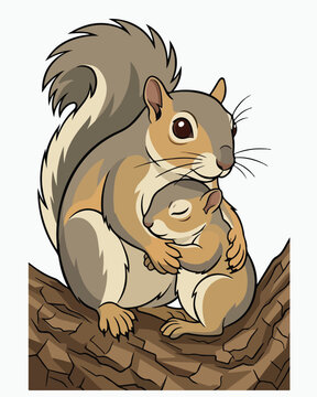 Mother squirrel and cute kid vector illustration