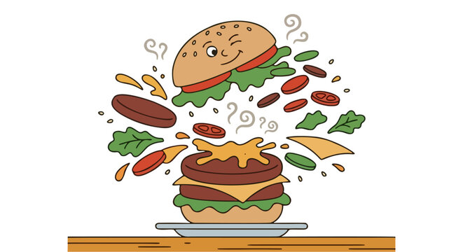 Exploding Giant Cartoon Burger Bold Food Illustration