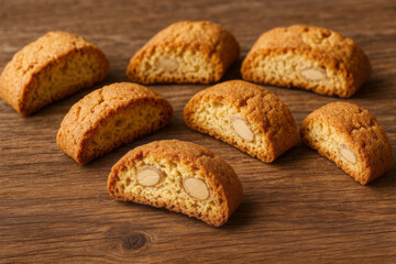 Fototapeta premium Traditional Italian almond cantuccini cookies on rustic wooden background