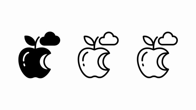 Three stylized apple icons with different bite marks in a simple design