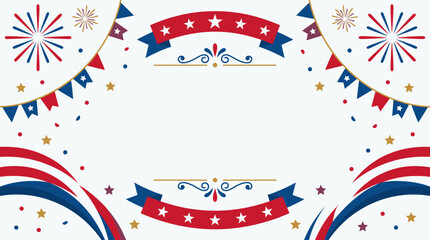 Obraz premium Patriotic frame with red white and blue ribbons stars and fireworks