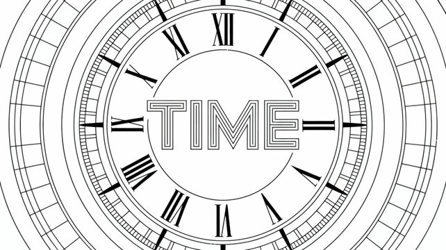 Vintage time-themed clock and hourglass illustration with geometric patterns