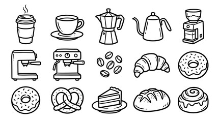 Fototapeta premium Coffee shop and bakery hand drawn doodle icons set