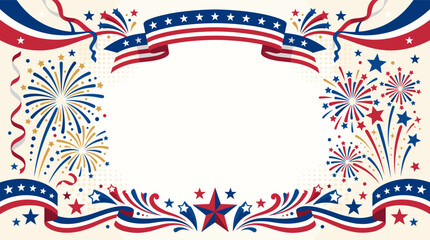 Obraz premium Patriotic border with stars ribbons and fireworks for celebration