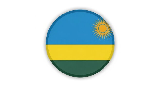 Round button with the flag of rwanda isolated on white background