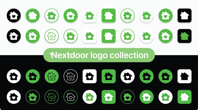 Nextdoor logo icon vector set collection for neighborhood app design. House with heart icons.