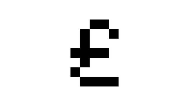 Internet money, pixelated Pound Sterling, black isolated vector silhouette