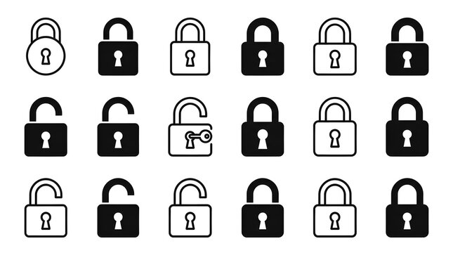 Collection of padlock icons with keyhole symbols in outline and solid styles for web security interface.
By Mukti