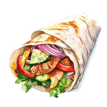 Shawarma, soft hand-painted watercolor illustration, isolated on a white background.