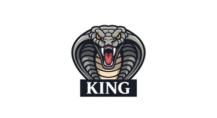 Fierce King Cobra Mascot Logo Illustration with King Text © Wong