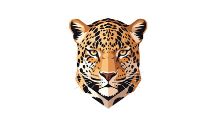 Stylized Jaguar Head Portrait, Geometric Low Poly Animal Art, Wild Cat Face © Wong