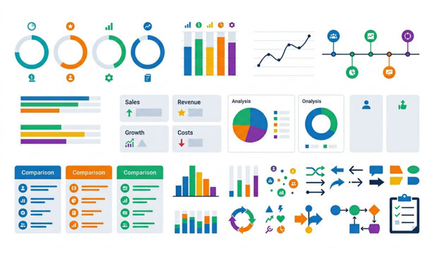 Modern Business Analytics Toolkit with Infographic Charts Graphs KPI and Reporting Elements Vector Set