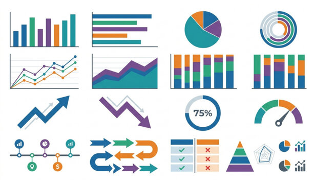 Business Infographic Elements Set with Charts Graphs Analytics and Data Visualization Components Vector Illustration