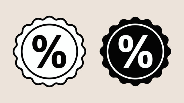 Simple percentage symbol icon with decorative border in black and white