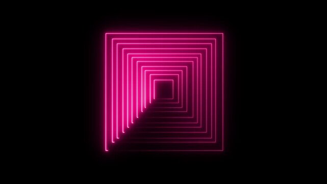 Red Glowing Geometric Square Tunnel Animation with Neon Light Frames