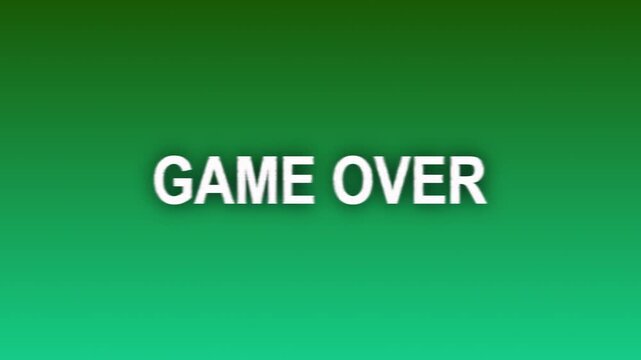 Distorted game over text appearing with a retro glitch and noise effect, bankruptcy, end, game, graphic, over, screen, video, display, message, computer