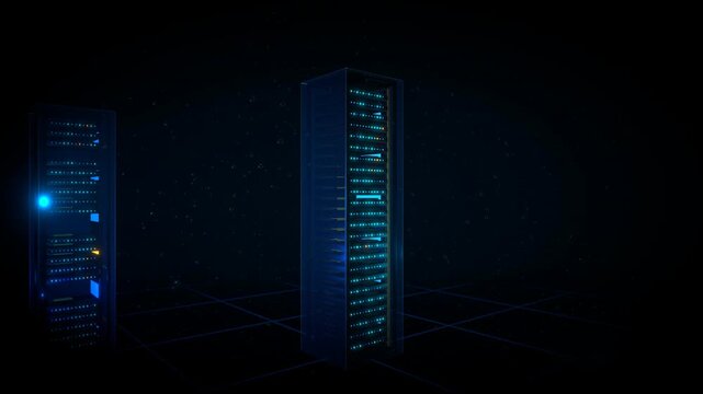 Seamlessly looping wide establishing shot of a liquid submersion data vault