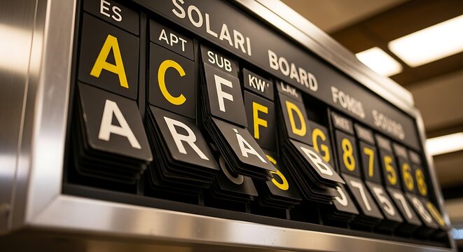 Vintage Mechanical Transit Schedule Board Displaying Letters and Numbers in Indoor Terminal