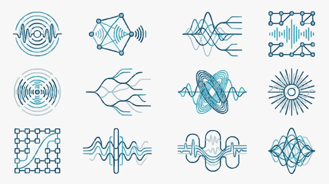 Abstract Scientific Wave Signal Patterns Collection.