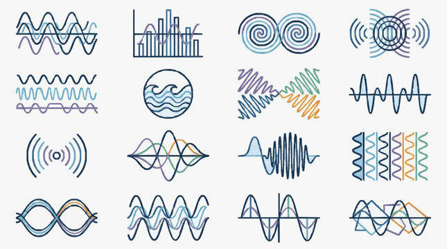 Diverse Waveforms and Signal Patterns Illustration.