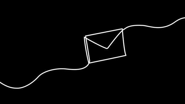 Continuous one line mail envelope letter drowning illustration. Email sketch art post graphic letter message. Newsletter paper send icon. Postal symbol wax drawn outline. Vector illustration.
