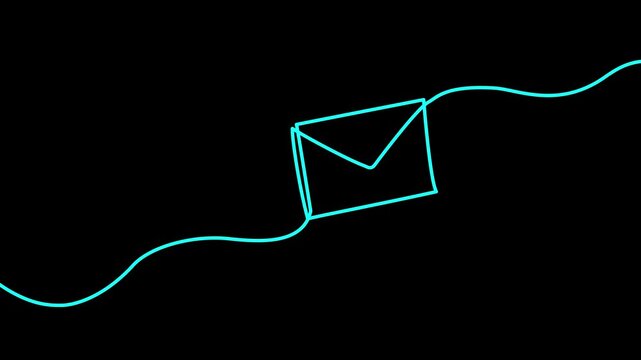 Continuous one line mail envelope letter drowning illustration. Email sketch art post graphic letter message. Newsletter paper send icon. Postal symbol wax drawn outline. Vector illustration.