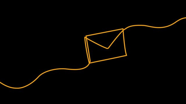 Continuous one line mail envelope letter drowning illustration. Email sketch art post graphic letter message. Newsletter paper send icon. Postal symbol wax drawn outline. Vector illustration.