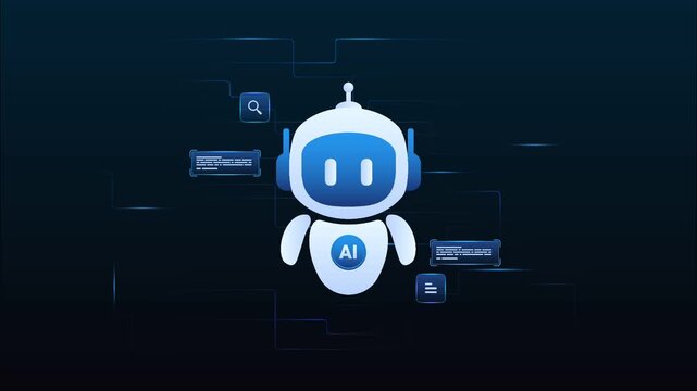 Futuristic AI workflow automation dashboard with ai agent assistant, coding panels and data analytics dashboard, looped animation