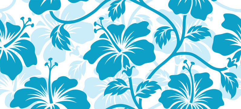 Aloha hibiscus flower Hawaiian tropical seamless pattern.