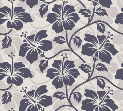 Aloha hibiscus flower Hawaiian tropical seamless pattern.
