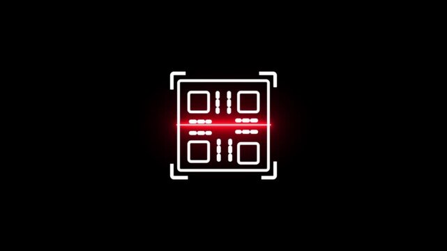 Dummy QR code scanning animation on black background in 4k resolution for modern tech visuals.4k animated video.