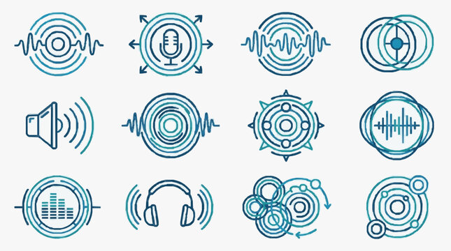 Modern Audio Visual Sound Technology Icons Set.