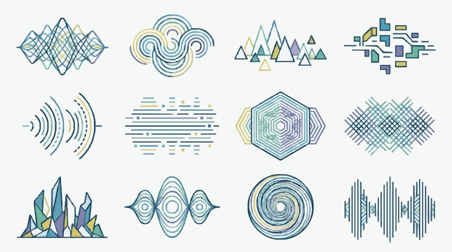 Geometric Abstract Wave Sound Pattern Designs Collection.