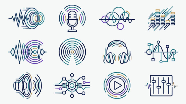 Modern Audio Visual Technology Icons Collection.