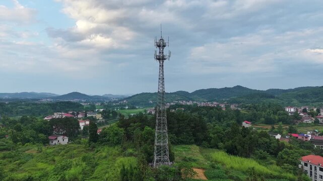 Aerial view of a signal transmission tower
