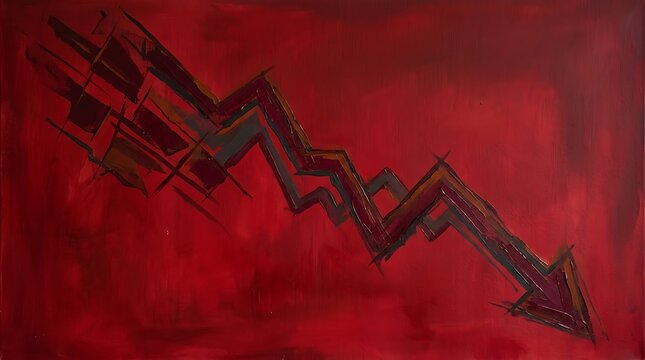Financial Market Crash Abstract Painting with Downward Arrow