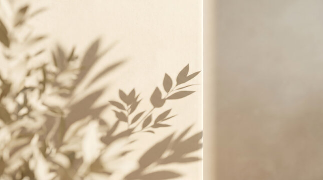 Minimalist Architectural Plaster Wall with Elegant Organic Leaf Shadows and Soft Texture