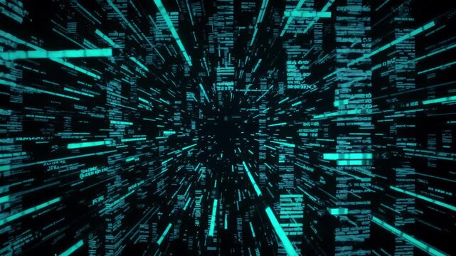 Abstract Digital Data Stream Flowing Across a Dark Screen Symbolizing Technology and Big Data Concepts